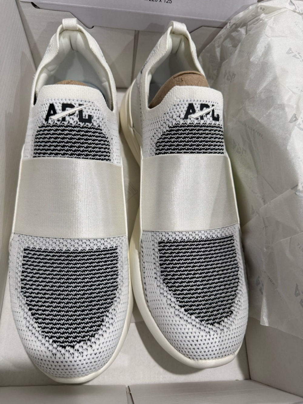 APL Men’s Slip-On Tech Knit Sneakers in White and Black